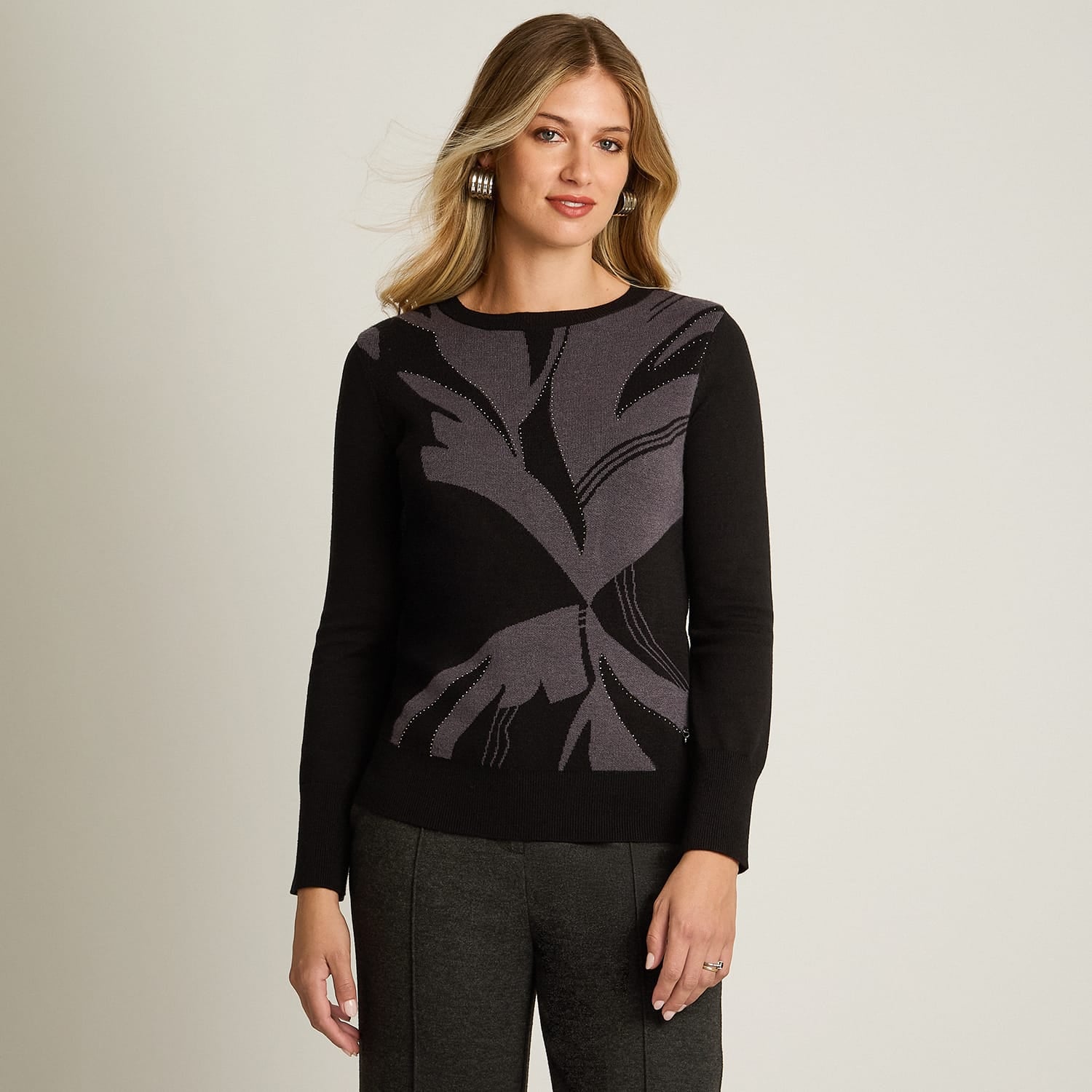 Sweater Negro Manga Larga Elasticidad Media Sin Forro Calce Normal Tela Tejido